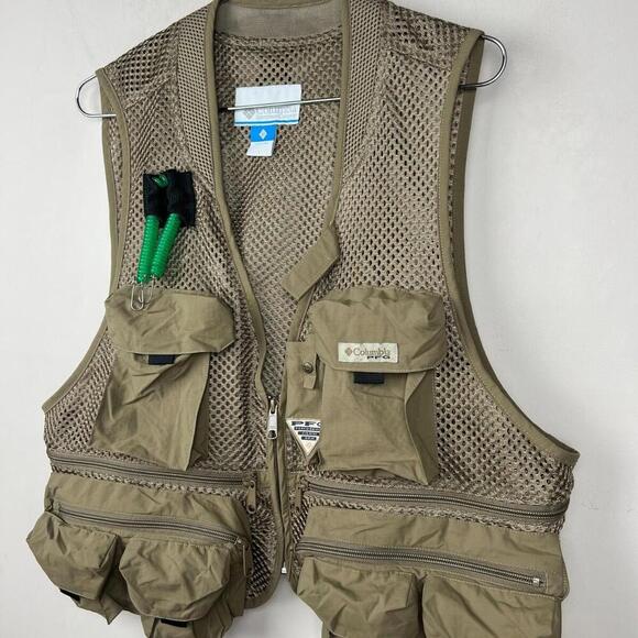 Columbia PFG Performance Fishing Gear Vest Tan Mesh Utility – Size L - Picture 6 of 9